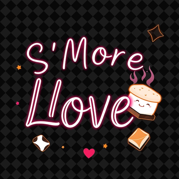 PSD beaming smore love text in neon pink and warm brown with smores png inspired neon food decor g