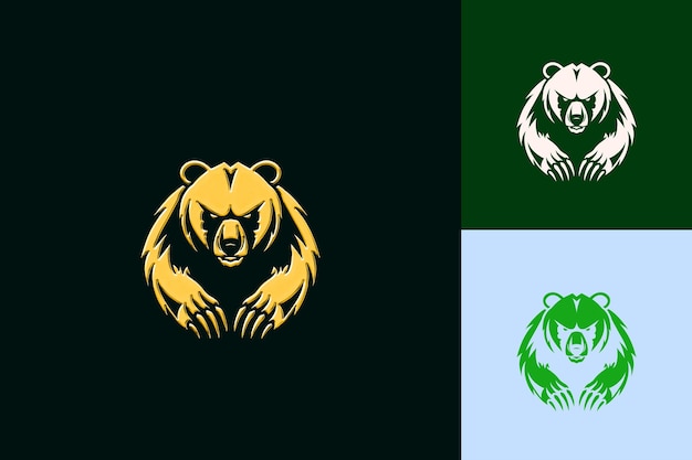 a bear and bear logo with different colors and a green background