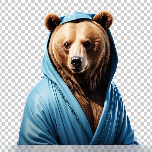 PSD a bear in a blue robe with a ribbon around his neck