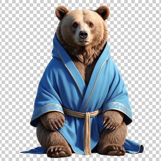 PSD a bear in a blue robe with a ribbon around his neck