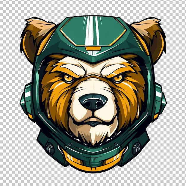 PSD bear head mascot wearing a war helmet