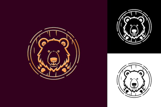 PSD bear icon paw print emblem with wooden border strong bear wi illustration animal vector art design