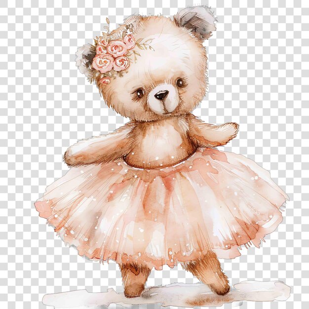 PSD bear in tutu watercolor nurseryon transparent background