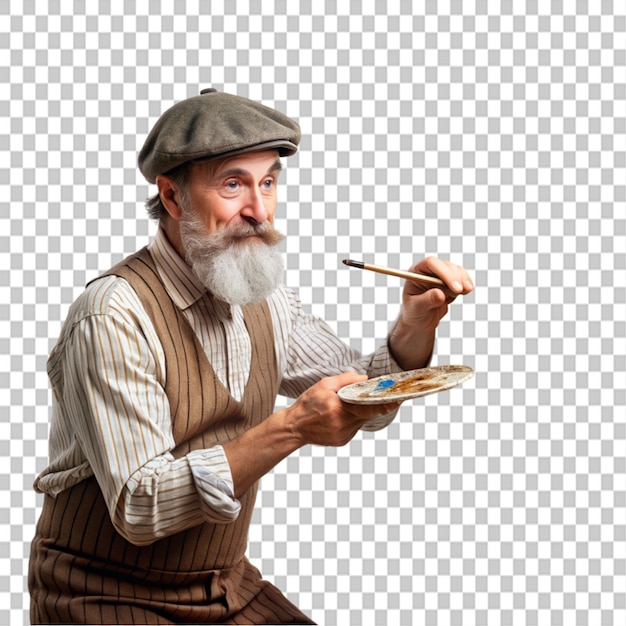 bearded French master art painter painting on transparent background