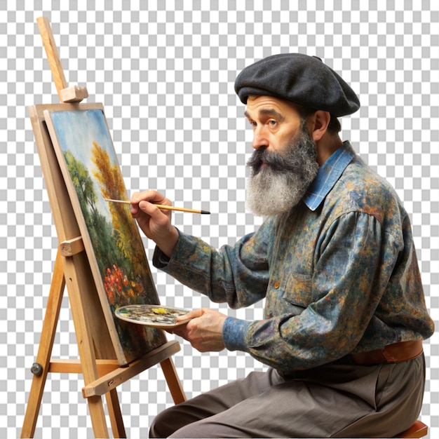 bearded French master art painter painting on transparent background