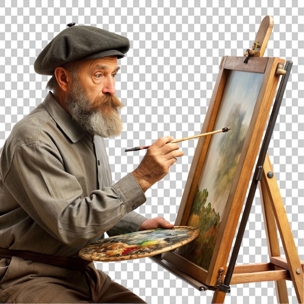 bearded French master art painter painting on transparent background