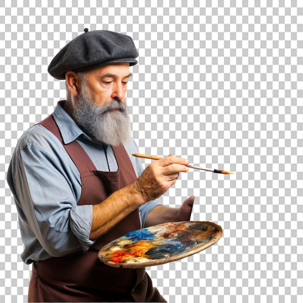 PSD bearded french master art painter painting on transparent background