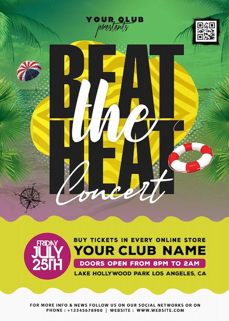 PSD beat the heat summer music event flyer psd