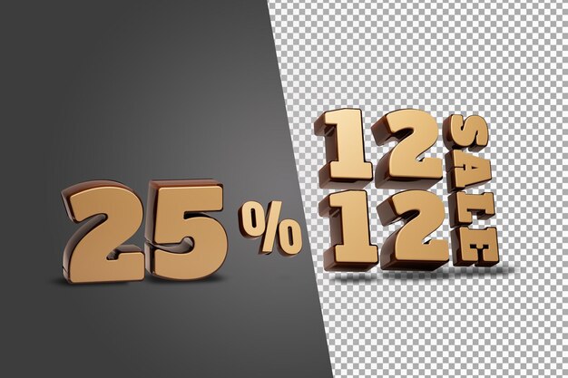 beautiful 25 percent 12 12 sale 3d render isolated