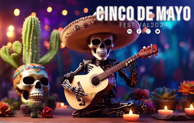 beautiful 3d skull Day of the Dead illustration Background with Poster Design