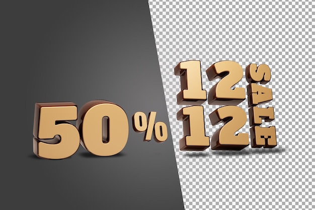 beautiful 50 percent 12 12 sale 3d render isolated