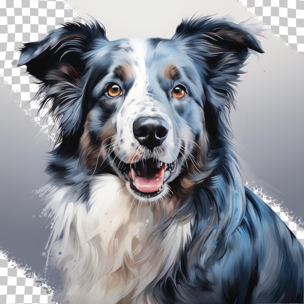 Beautiful adult female blue merle border collie with a noble and elegant appearance transparent background