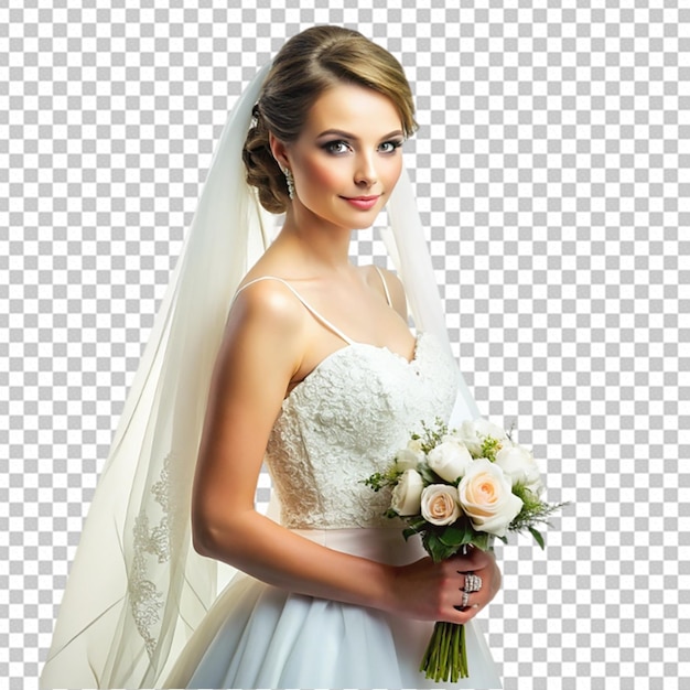 PSD beautiful adult woman on wedding on white background