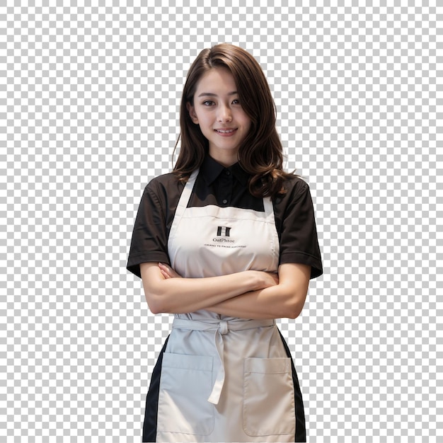 Beautiful asian female barista isolated on transparent background