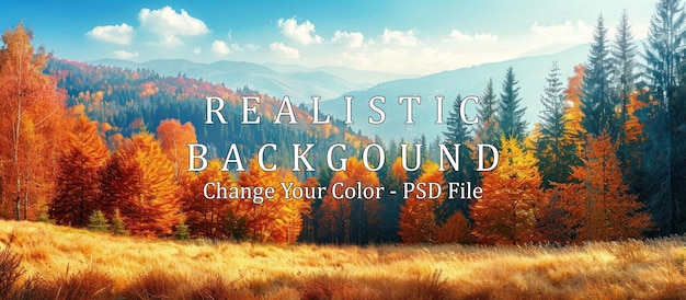 PSD beautiful autumn forest in the mountains with golden grass panoramic view of nature landscape