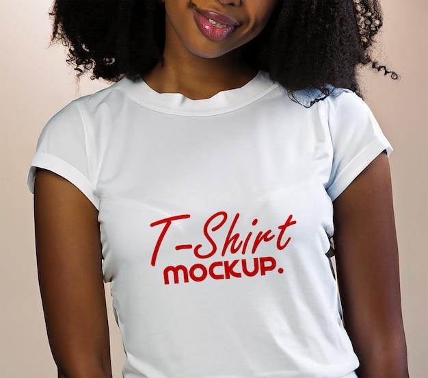 beautiful black women model wearing white tshirt mockup