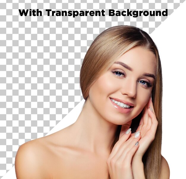 PSD beautiful blonde hair model for cosmetics skin care hair care on isolated transparent background