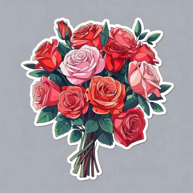 PSD beautiful bouquet of red and white roses vector simple watercolor doodle sticker