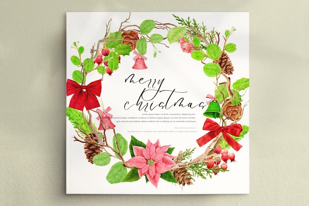 PSD beautiful christmas floral wreath and frame design