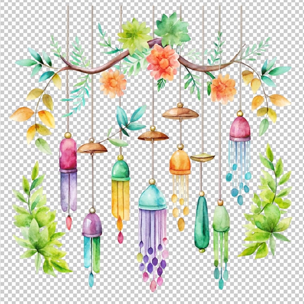 PSD beautiful christmas watercolor decoration set transparent background