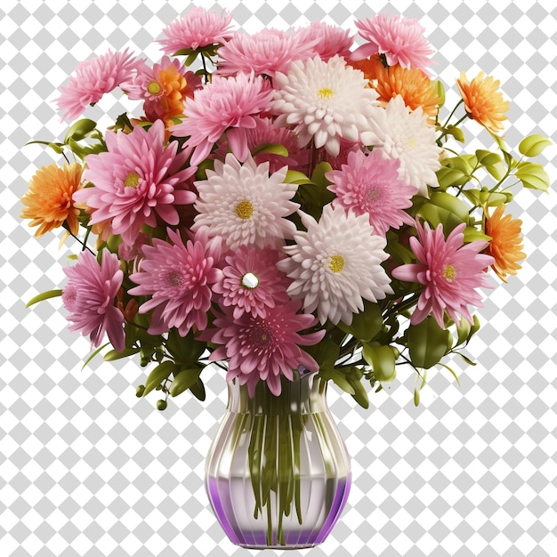 Beautiful chrysanthemum in a glass vase Isolated on transparent background PSD file format