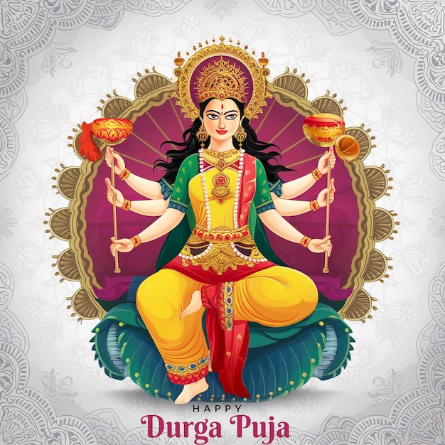 Beautiful classic happy durga puja festival greeting card background design