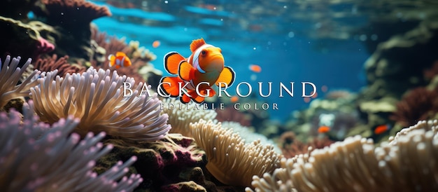 PSD beautiful color clown anemone fish in tropical coral reef