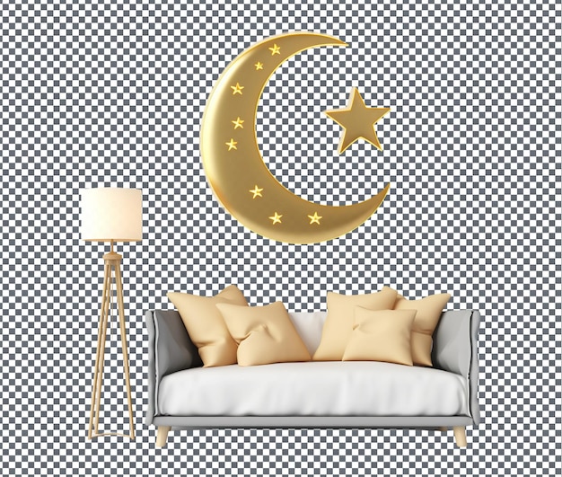 Beautiful Crescent Moon and Star Wall Decal isolated on transparent background