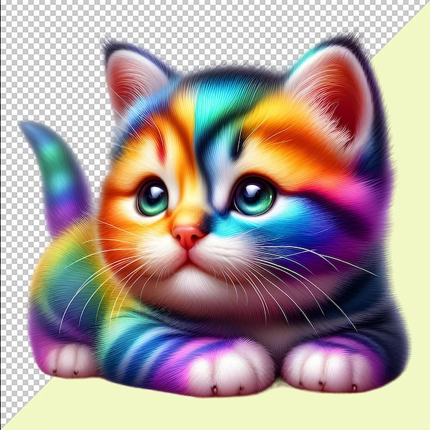 A Beautiful cute Cat fluffy kitten with rainbow colors International Cat Day Png Psd Image Free