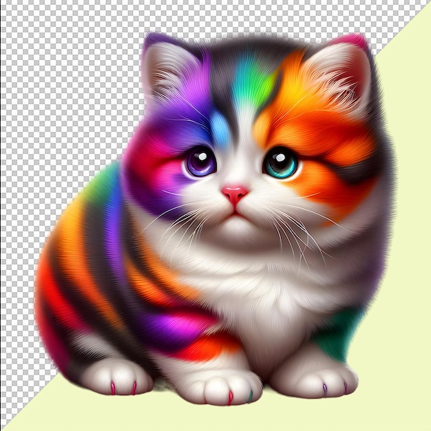 PSD a beautiful cute cat fluffy kitten with rainbow colors international cat day png psd image free