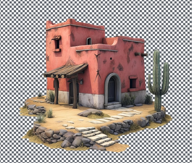 PSD beautiful desert adobe trading post isolated on transparent background