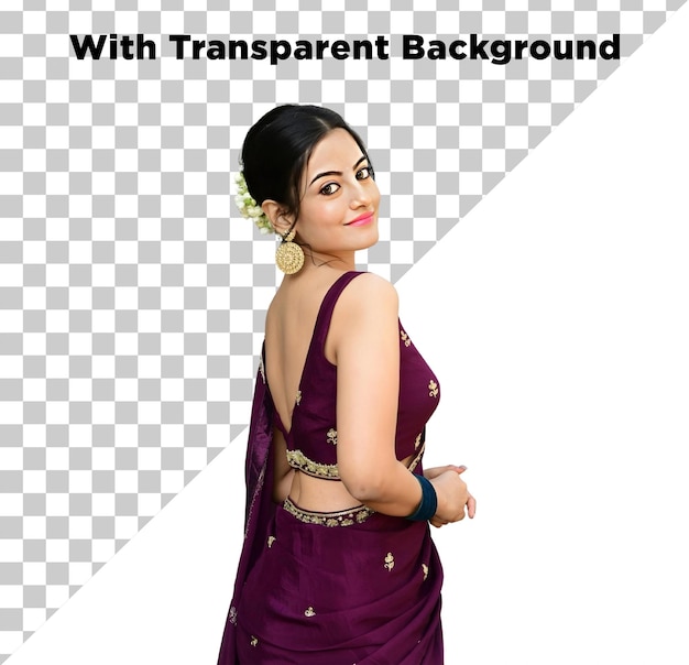 PSD beautiful desi girl woman in saree png psd on transparent background