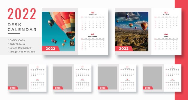 PSD beautiful desk calendar 2022 print ready template