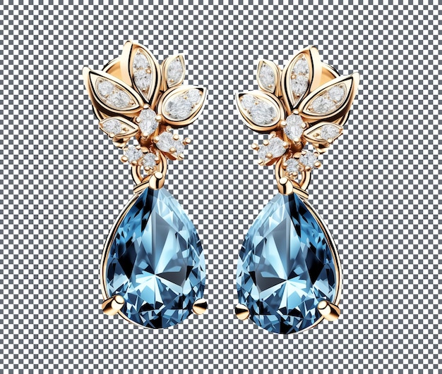 Beautiful earrings with blue gemstone isolated on a transparent background