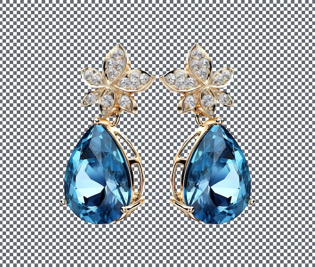 Beautiful earrings with blue gemstone isolated on a transparent background