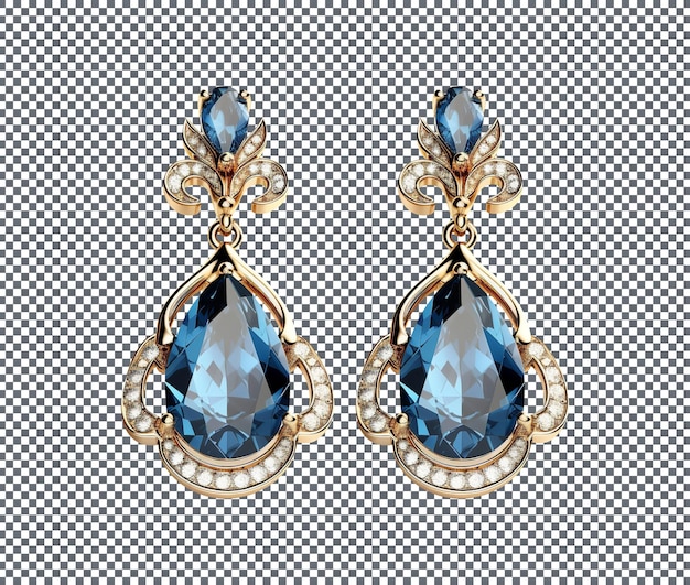 Beautiful earrings with blue gemstone isolated on a transparent background