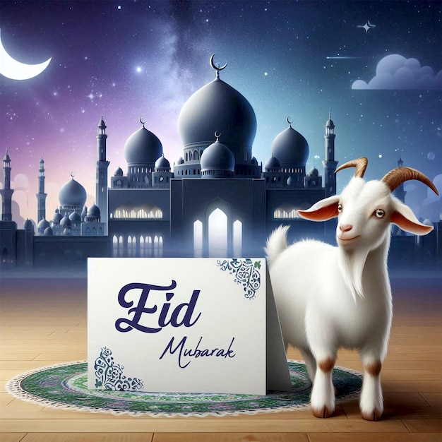 Beautiful Eid Al Adha greeting card with goat social media banner