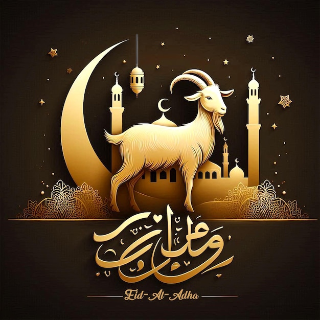 Beautiful Eid Al Adha greeting card with goat social media banner