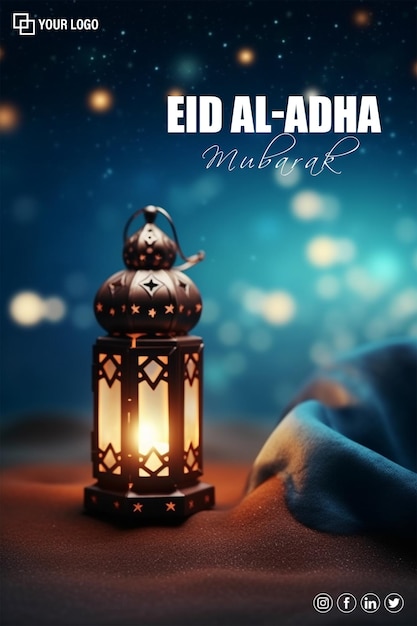 Beautiful Eid al Adha greeting with lantern template