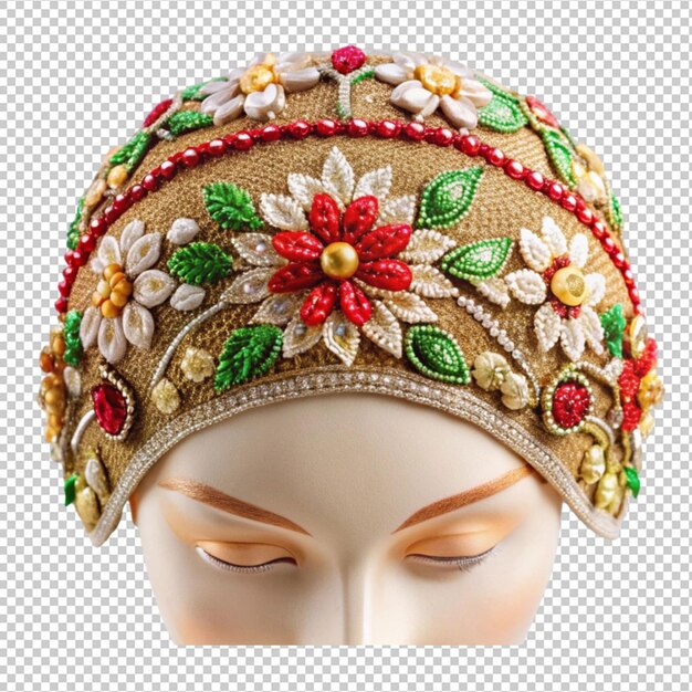 PSD beautiful embroidered headpiece worn isolated