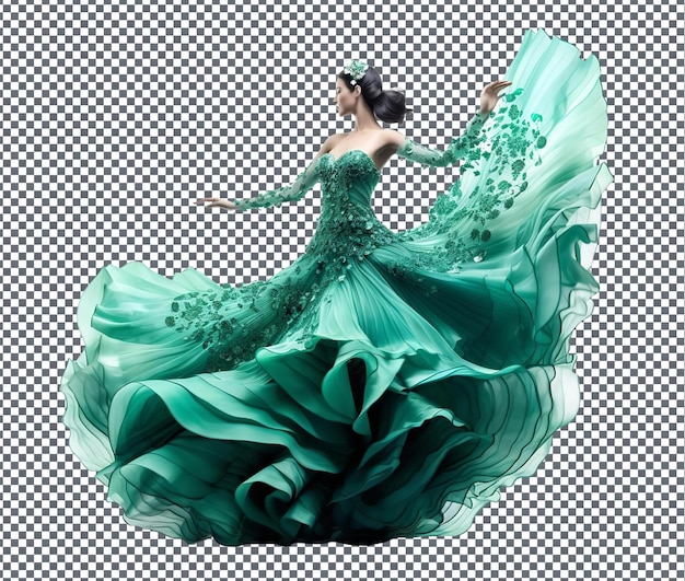 PSD beautiful emerald fan dance serenade isolated on transparent background