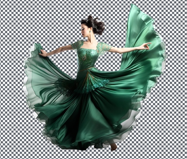 PSD beautiful emerald fan dance serenade isolated on transparent background