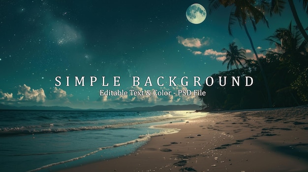 PSD beautiful fantasy tropical beach with milky way star in night skies full moon retro style artwork