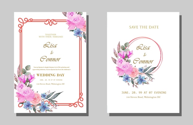 Beautiful floral frame wedding invitation card template Premium Psd