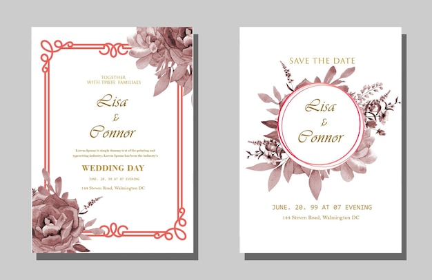 Beautiful floral frame wedding invitation card template Premium Psd