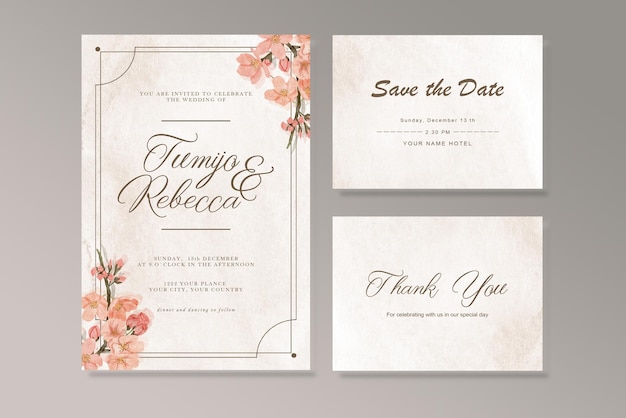 Beautiful floral frame wedding invitation card template Premium psd