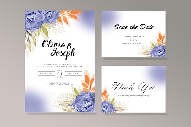 Beautiful floral frame wedding invitation card template Premium psd