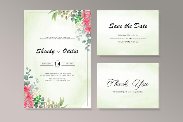 Beautiful floral frame wedding invitation card template Premium psd