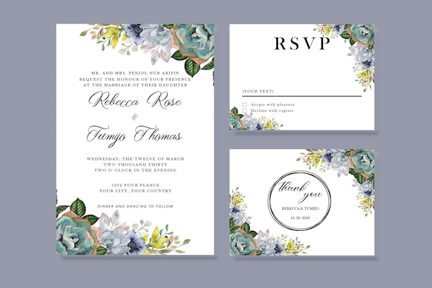 Beautiful floral frame wedding invitation card template Premium psd