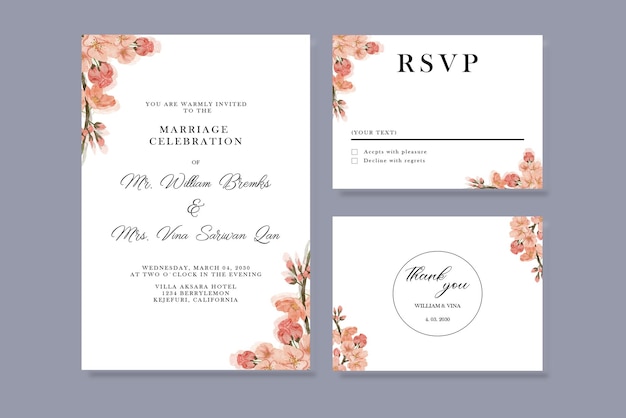 Beautiful floral frame wedding invitation card template Premium psd